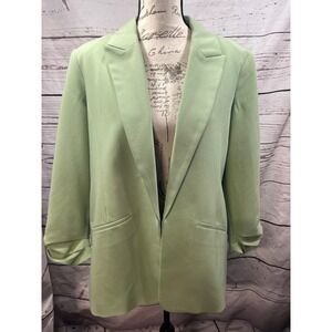 Nine West Womens Sage Green Ruched 3/4‎ Sleeve Open Front Blazer Size L